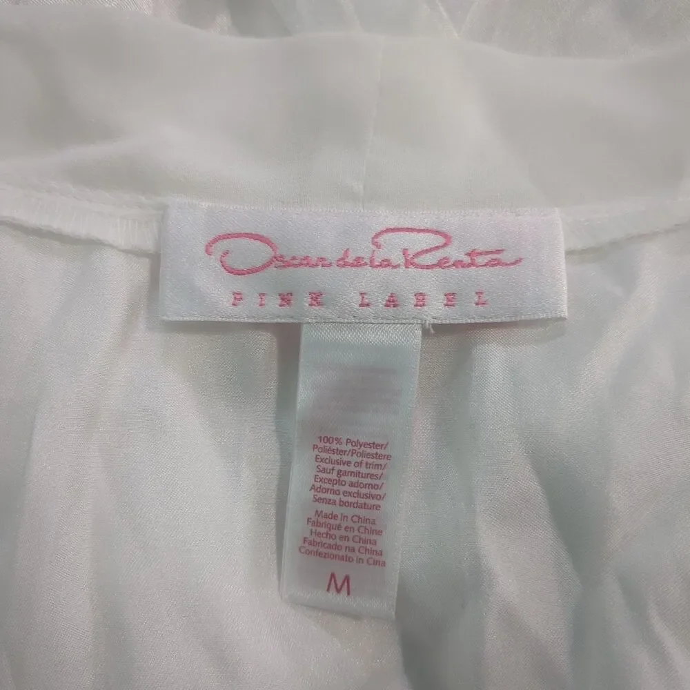 Oscar de la Renta Pink Label White Satin Bridal Robe Lace Trim medium new with t